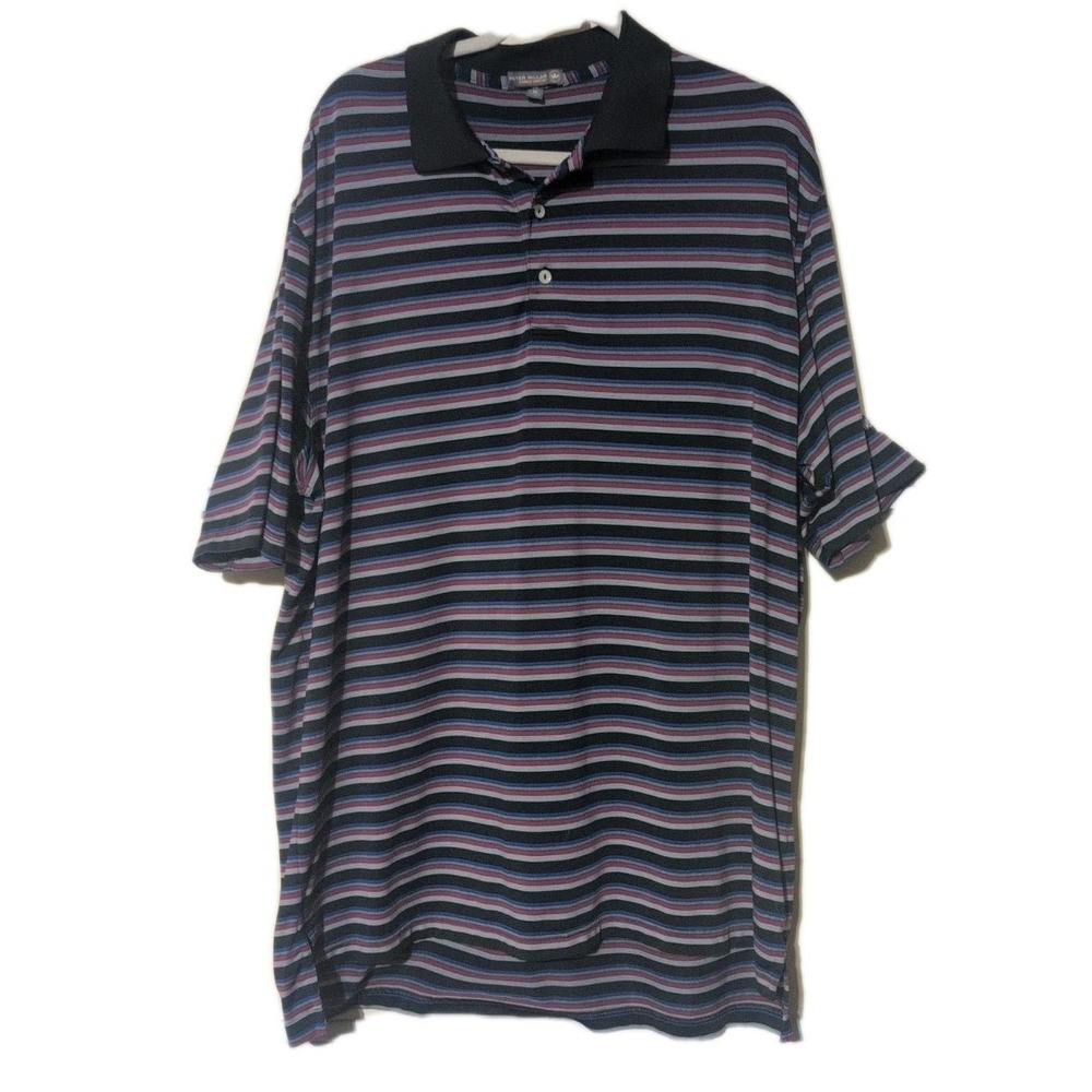 Mens Peter Millar Summer Comfort Black Maroons Striped Polo Golf Shirt Size XL